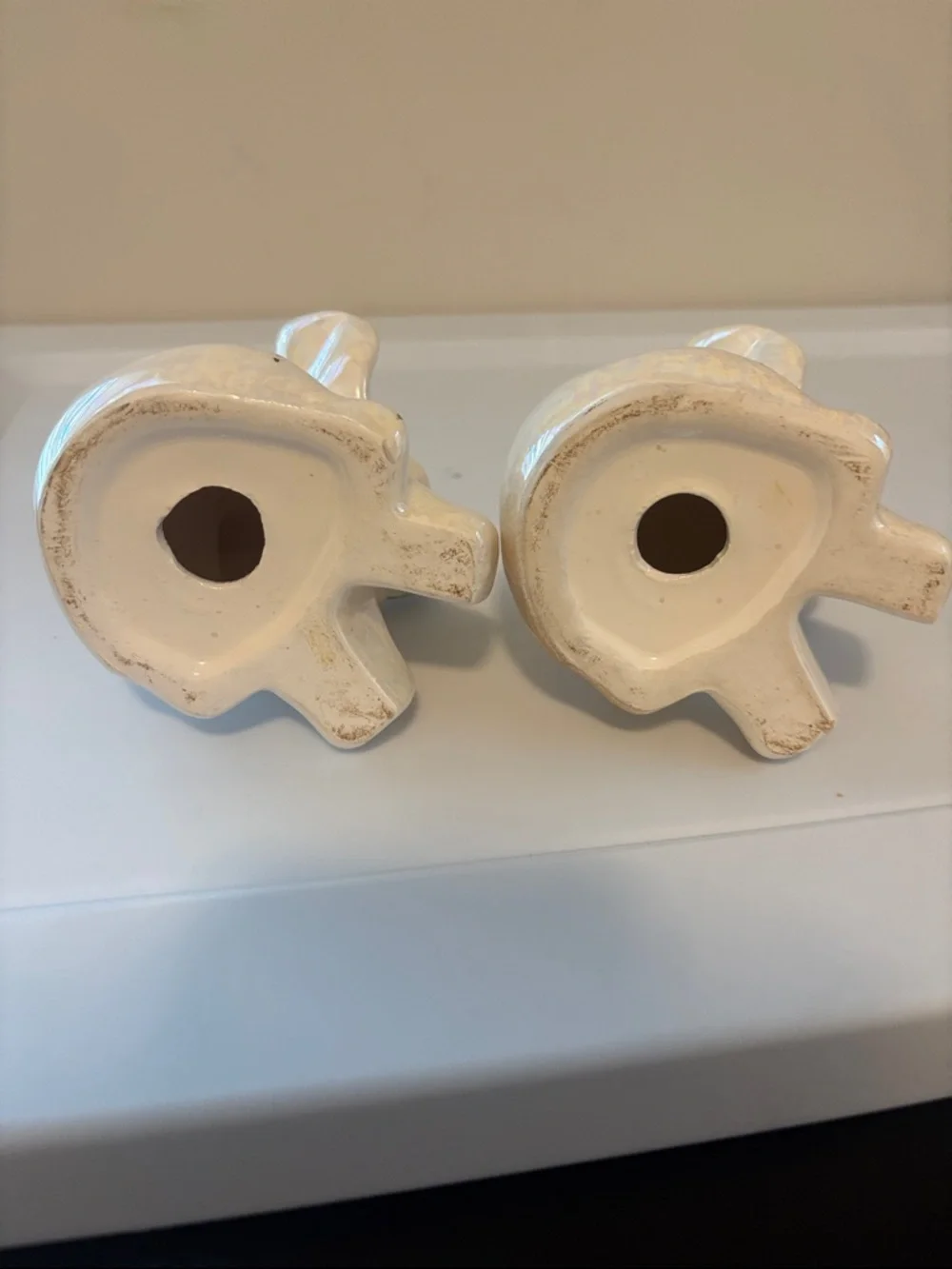 Pearlescent Ceramic Elephant Figurine Pair with Gold Accents - Picture 3 of 4